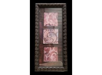 Ornate Art Piece With 3 Square Design. Frame With Glass