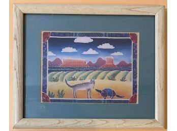 11X9 Southwest Style Print Signed By HPT In Wooden Frame