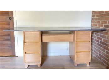Vintage Wood Desk With Multiple Cabinets And Compartments