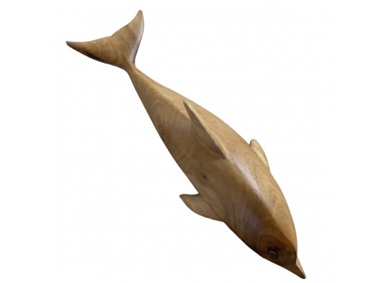 Hand Carved Dolphin Figurine, 11 Inches In Length