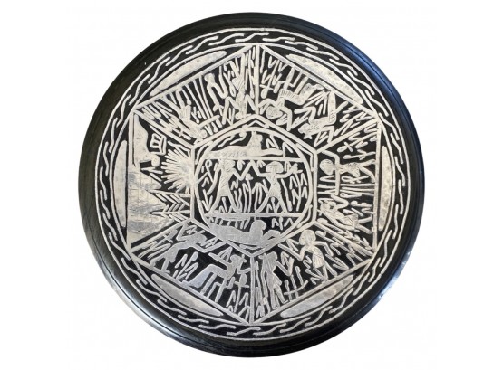 Metal Wall Hanging Plate With Mayan Design