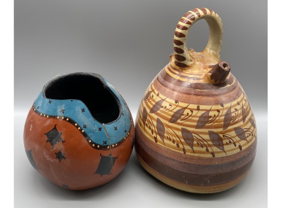 Two Southwestern Style Pots / Pottery, Small One Signed By Artist