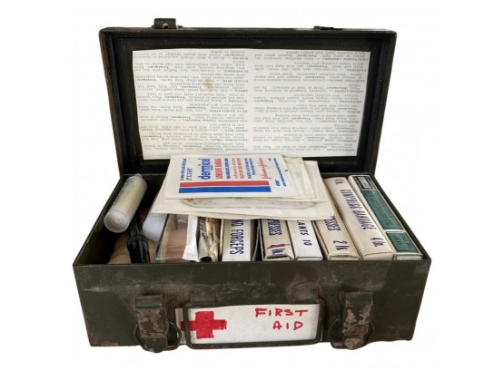 Vintage First Aid Box With Contents Inside