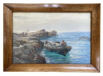 Crabbing By Cornwall Print On Canvas In Frame With Glass, 34 X 24 Inches
