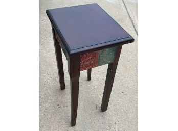 Side Table With Metal Embossed Panels, 16 X 28 X 13