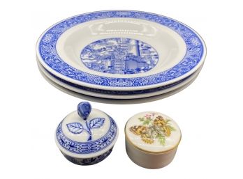 Porcelain Home Essentials Including (3) Calamityware By Don Moyer Bowls And (3) Small Trinket Holders