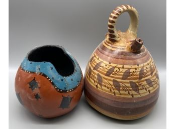 Two Southwestern Style Pots / Pottery, Small One Signed By Artist