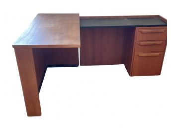 Small Wooden L-shaped Desk With Mobile Drawers And Extension
