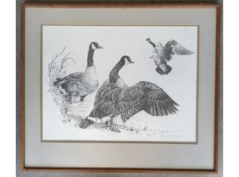 Black And White Print Of Geese No. 2/87 Signed By Artist Mary J. Breckenridge