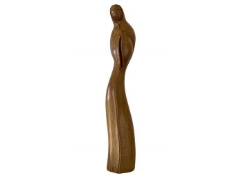Hand Carved Wooden Abstract Statue Of Woman. Stands 12.5 Inches