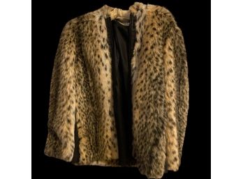 Jilli Of California Faux Fur Leopard Zip Up Jacket With Hood. Fits Size S-M