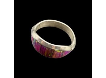 Sterling Silver Ring With Iridescent Pink Accent. Marked Sterling On Inside