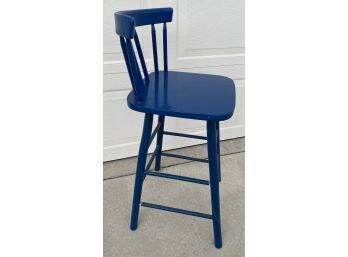 Blue Painted Wooden Stool, 2 Foot High Seat