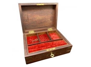 Beautiful Antique Jewelry Box With Red Velvet Lining. Comes With Key