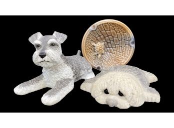 Miniature Schnauzer Figurine, Plus (2) More Home Decor Pieces. Dog Stands 5.5 Inches