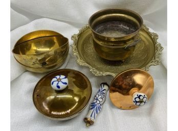 Brass Bowls And Footed Bowl, Some Have Lids. Not A Set!