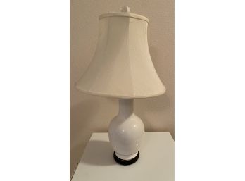 Sleek White Lamp With Custom Tailored Hand Sewn Shade By Diane, 24 Inches High