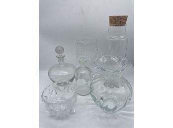Lots Of Glass! Decanters, Vase, Small Bowl, Pitcher And Tall Jug