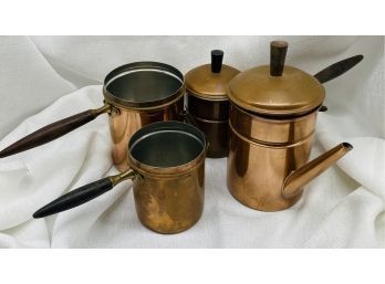 Vintage Brass Coffee Pots With Midcentury Handles, Various Sizes