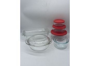PYREX Glassware Including Bowls (3 With Lids), Refrigerator Dish, And Bowl