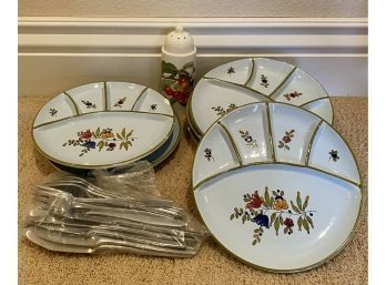 (6) Plates Hand Painted In Italy And DANSK Germany Flatware Set
