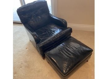 Black Leather Chair With Ottoman, 30 X 36 X 30