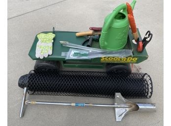 Scoot-n-do Garden Cart With Miscellaneous Supplies
