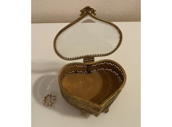 Heart-shaped Brass Jewelry Box With Pin