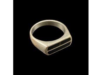 Black Ring With Unique Silver Color Design, Size Unknown