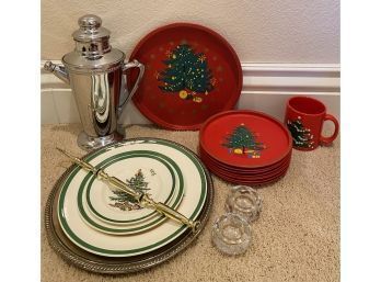 CHRISTMAS COLLECTION: Tin Plates, 3 Tier Plate, Silver Plate Pourer And More