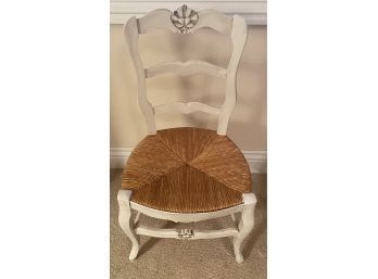 Painted White Wooden Chair With Rounded Wicker Seat