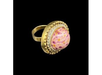 Unique Ring With Pink Marbled Design, Unknown Size