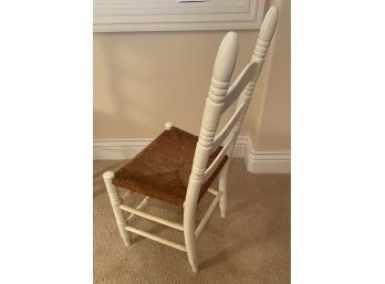 Painted White Wooden Chair With Square Wicker Seat