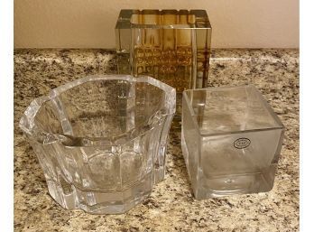 (3) Thick Glass Accent Bowls, Various Sizes