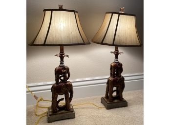 Pair Of Table Lamps With Elephants Design