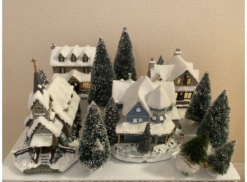 Hawthorne Village Miniature Winter Setting, 4 Lighted Buildings, People & Trees