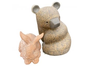 Two Woodland Creature Yard Statues. Bear Stands Only 9 Inches