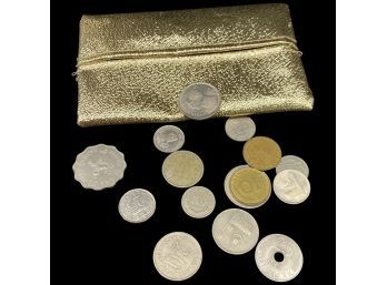 COINS: (16) International Coins From Countries Like Malaysia, China, And More! Includes Coin Purse
