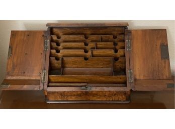 Antique Wooden Desk Organizer With Lock And Key