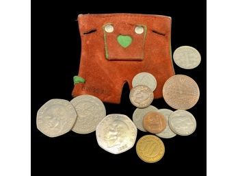 COINS: (12) International Coins From Countries Like Mexico, Portugal, And More! Includes Coin Purse