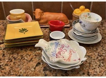 Collection Of Various Dishes, Including Adorable Cow Shaped Butter Dish. All Pictured Included