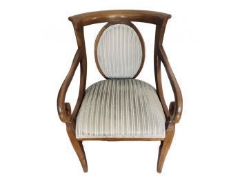 Antique Wooden Armchair With Light Blue/green Fabric.