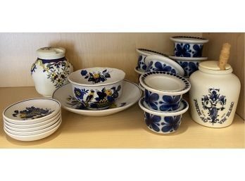 Blue Painted Ceramic Dishes, Various Brands Including Spode England