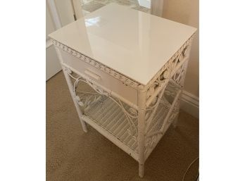 White Wicker Side Table With Hardtop, 19 X 28 X 16