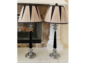 Pair Of Table Lamps With Black Base And Unique Shades