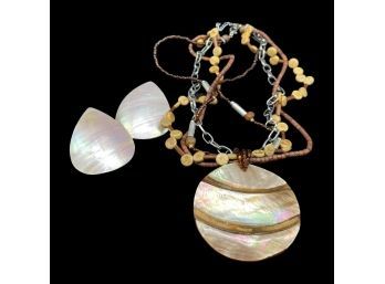 Stunning Multilayer Necklace With Pendant, Plus Iridescent Pair Of Earrings