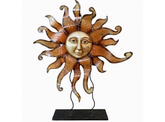 Metal Sun Face Standing Art With Beautiful Orange And Yellow Detail