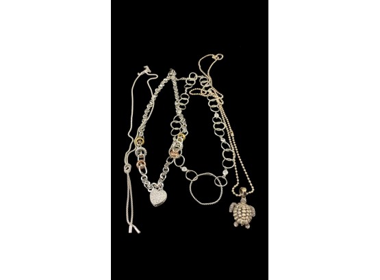 (4) Silver Color Necklaces, Various Sizes