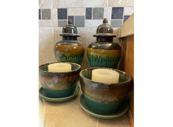 Lovely Ceramic Vases And Matching Candle Holders