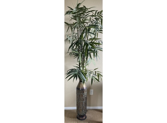 Whimsical Metal Vase With Faux Bamboo Sticks